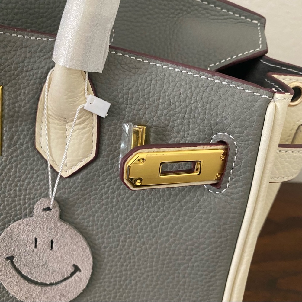 Gray White Colorblock 30 BK Structured Lock Key Doctor Satchel Bag Crossbody S9 - Picture 9 of 14